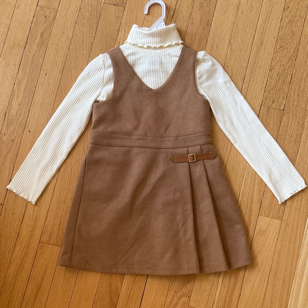 Girls Rachel and Zoe Brown Pinafore Dress with Cream Turtleneck 5T NWOT